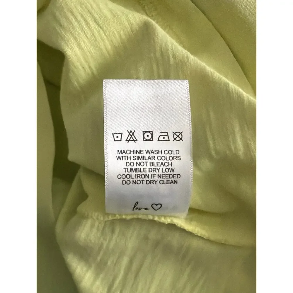 NZT Nic+Zoe Ruched Sleeve Top Split Neck in Limelight Women's Medium NEW
